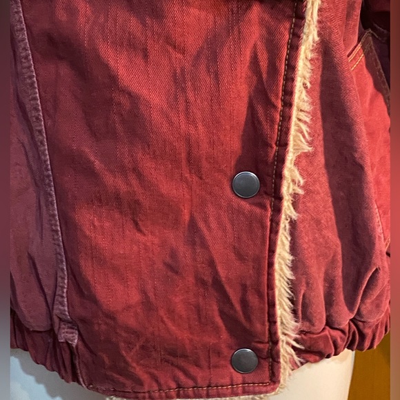 FINAL PRICE, EUC Free People sherpa lined OWEN red canvas moto jacket/coat XS - Picture 4 of 8